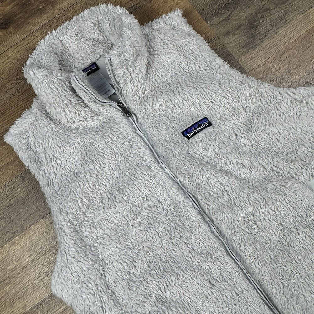 Patagonia Los Gatos Vest Womens L Gray Sherpa Zip Up Fuzzy Teddy Shaggy - Picture 1 of 6